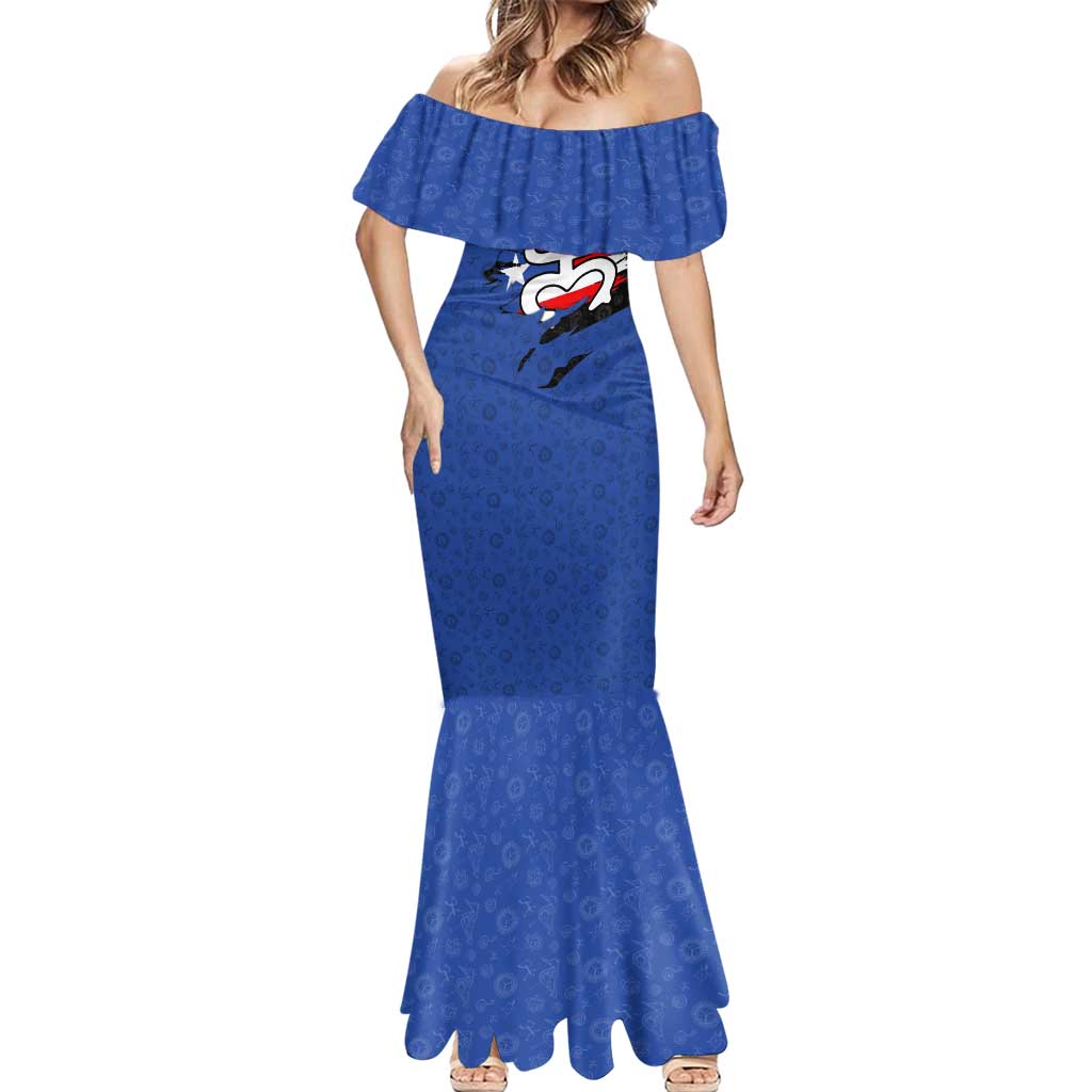 Puerto Rico Mermaid Dress with Coqui Frog Symbol and Distressed Flag Design