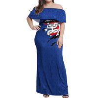 Puerto Rico Off Shoulder Maxi Dress with Coqui Frog Symbol and Distressed Flag Design