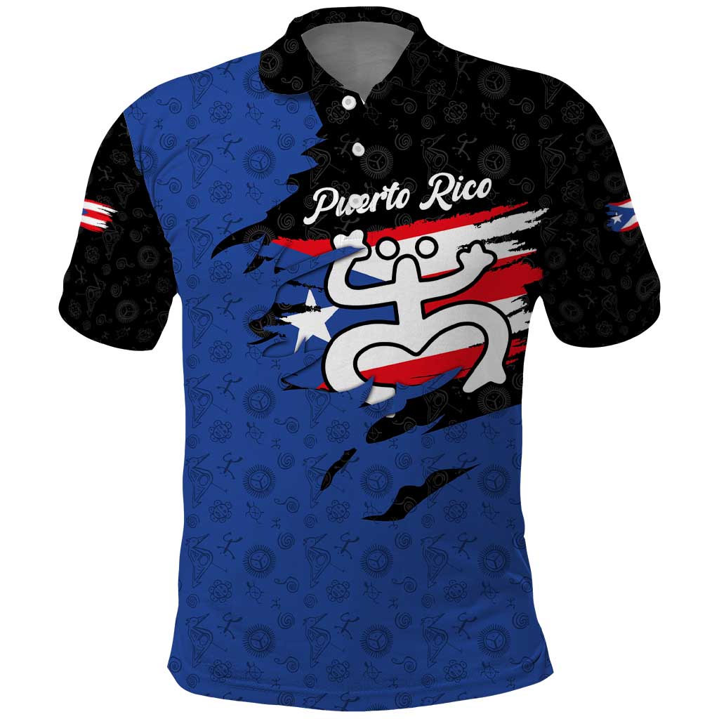 Puerto Rico Polo Shirt with Coqui Frog Symbol and Distressed Flag Design