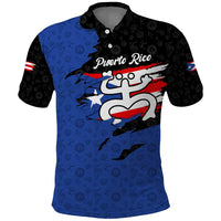 Puerto Rico Polo Shirt with Coqui Frog Symbol and Distressed Flag Design
