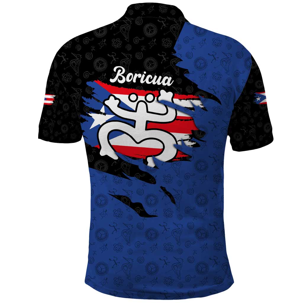 Puerto Rico Polo Shirt with Coqui Frog Symbol and Distressed Flag Design