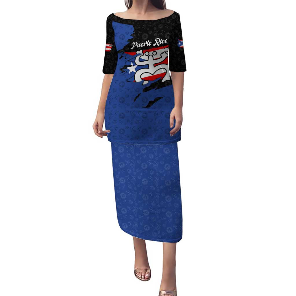 Puerto Rico Puletasi with Coqui Frog Symbol and Distressed Flag Design