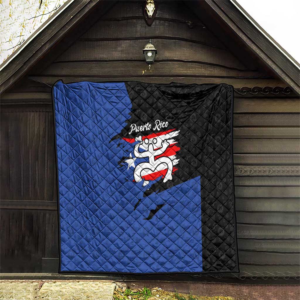 Puerto Rico Quilt with Coqui Frog Symbol and Distressed Flag Design