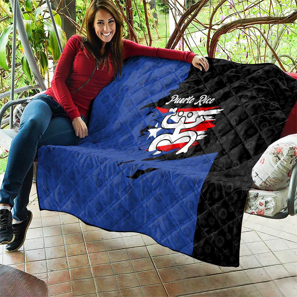 Puerto Rico Quilt with Coqui Frog Symbol and Distressed Flag Design
