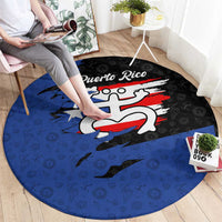 Puerto Rico Round Carpet with Coqui Frog Symbol and Distressed Flag Design