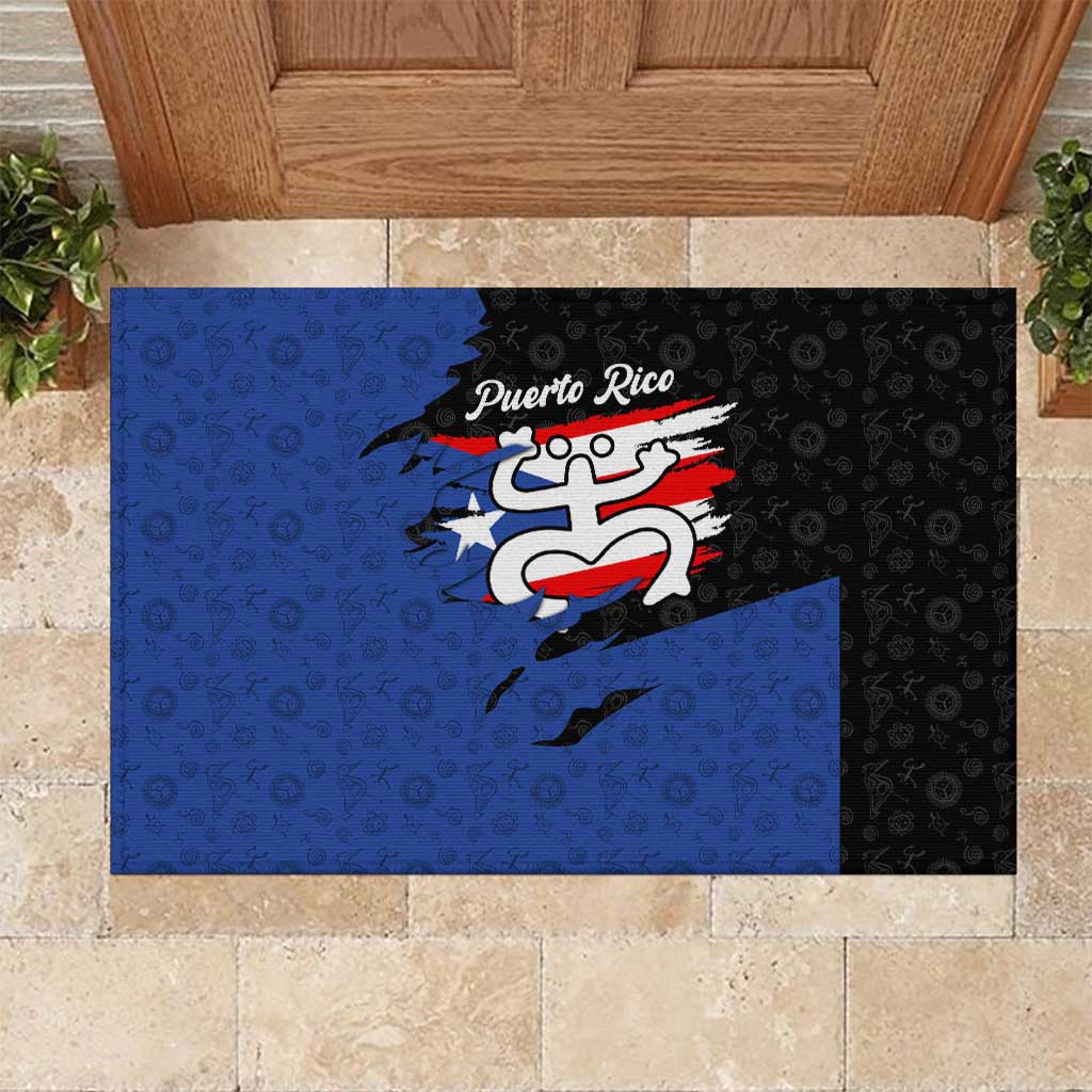 Puerto Rico Rubber Doormat with Coqui Frog Symbol and Distressed Flag Design