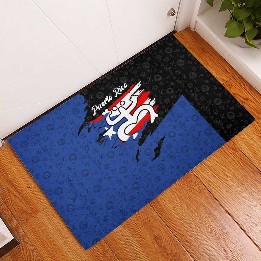 Puerto Rico Rubber Doormat with Coqui Frog Symbol and Distressed Flag Design
