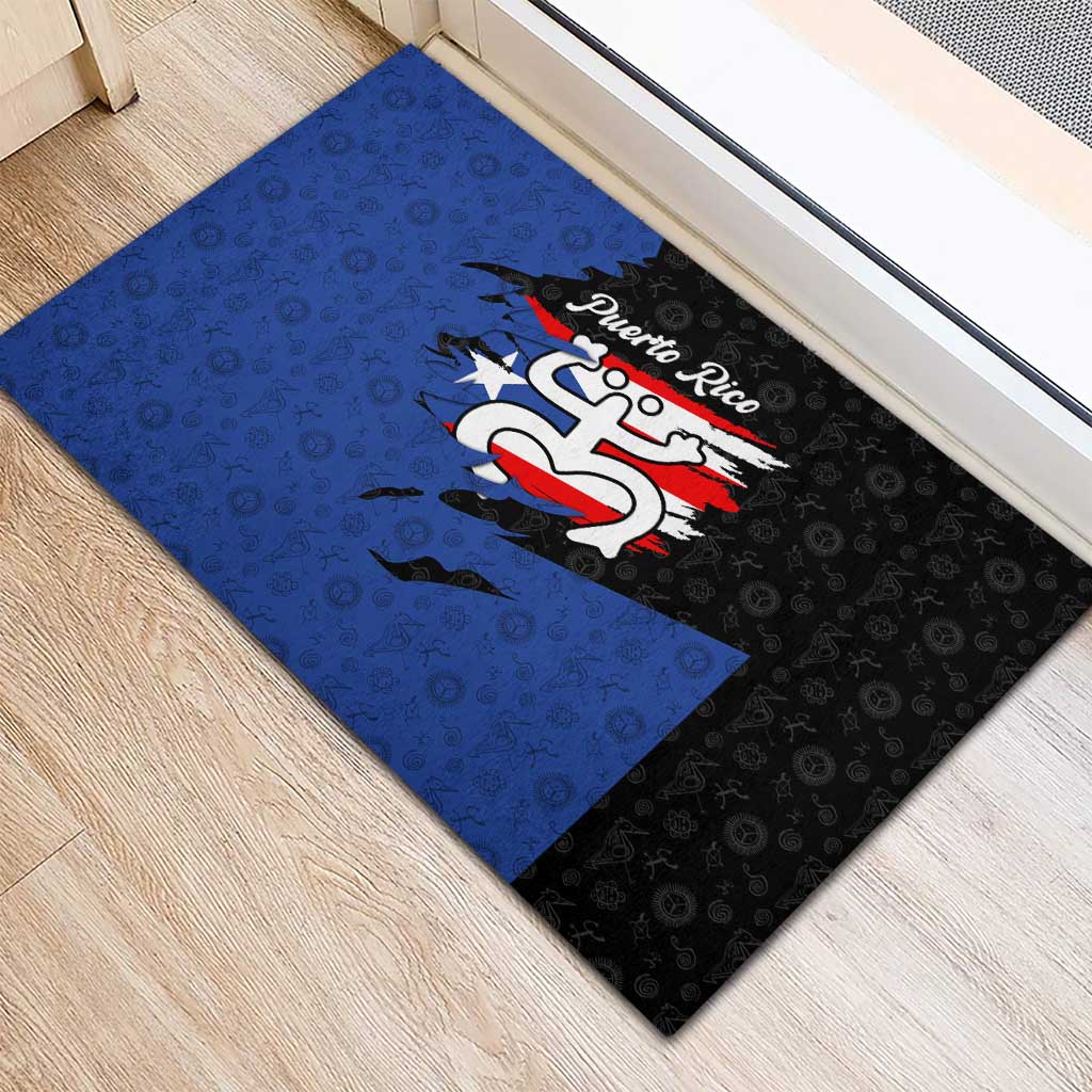 Puerto Rico Rubber Doormat with Coqui Frog Symbol and Distressed Flag Design
