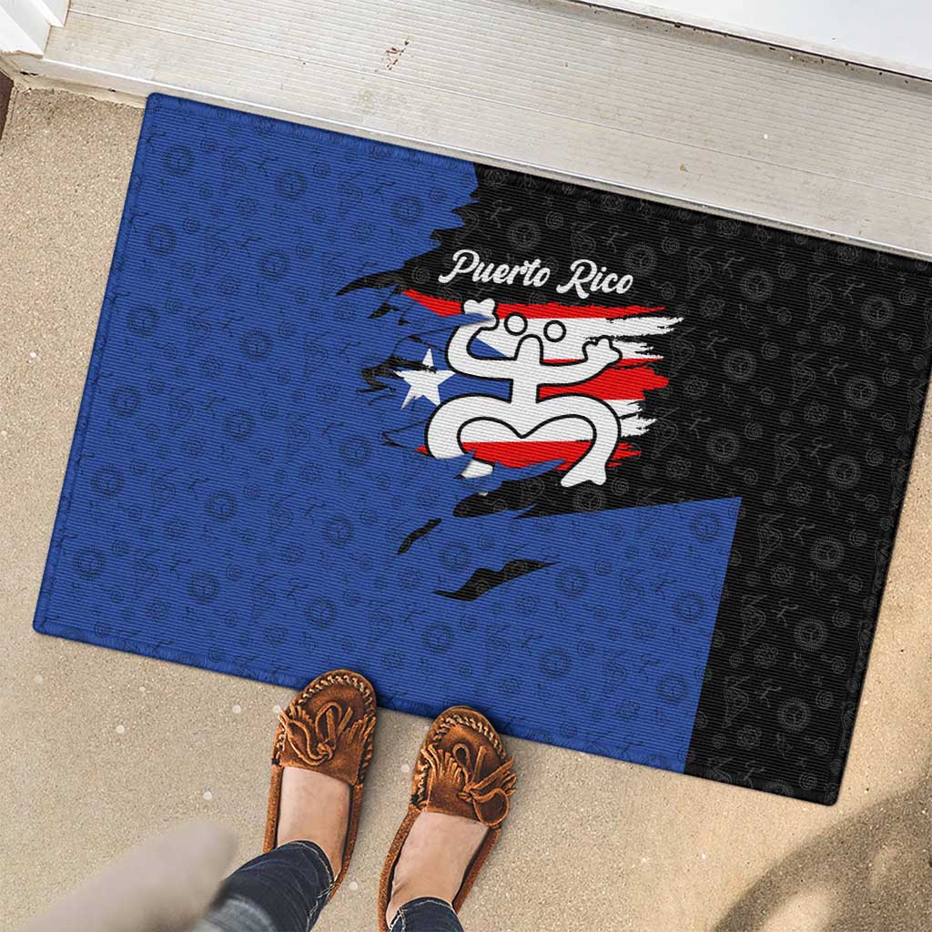 Puerto Rico Rubber Doormat with Coqui Frog Symbol and Distressed Flag Design