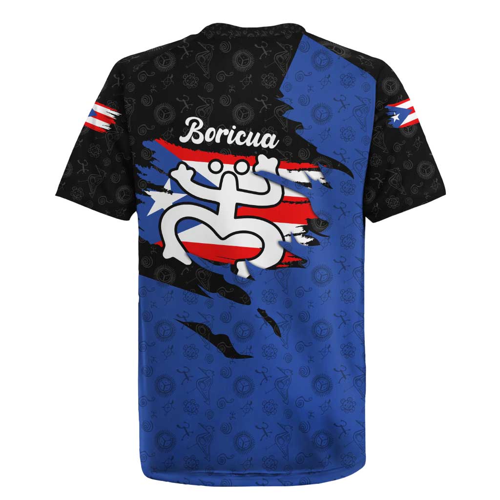 Puerto Rico Rugby Jersey with Coqui Frog Symbol and Distressed Flag Design