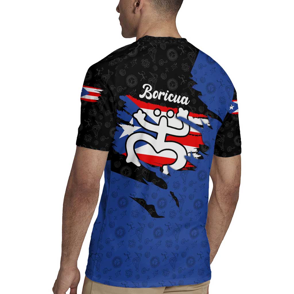 Puerto Rico Rugby Jersey with Coqui Frog Symbol and Distressed Flag Design