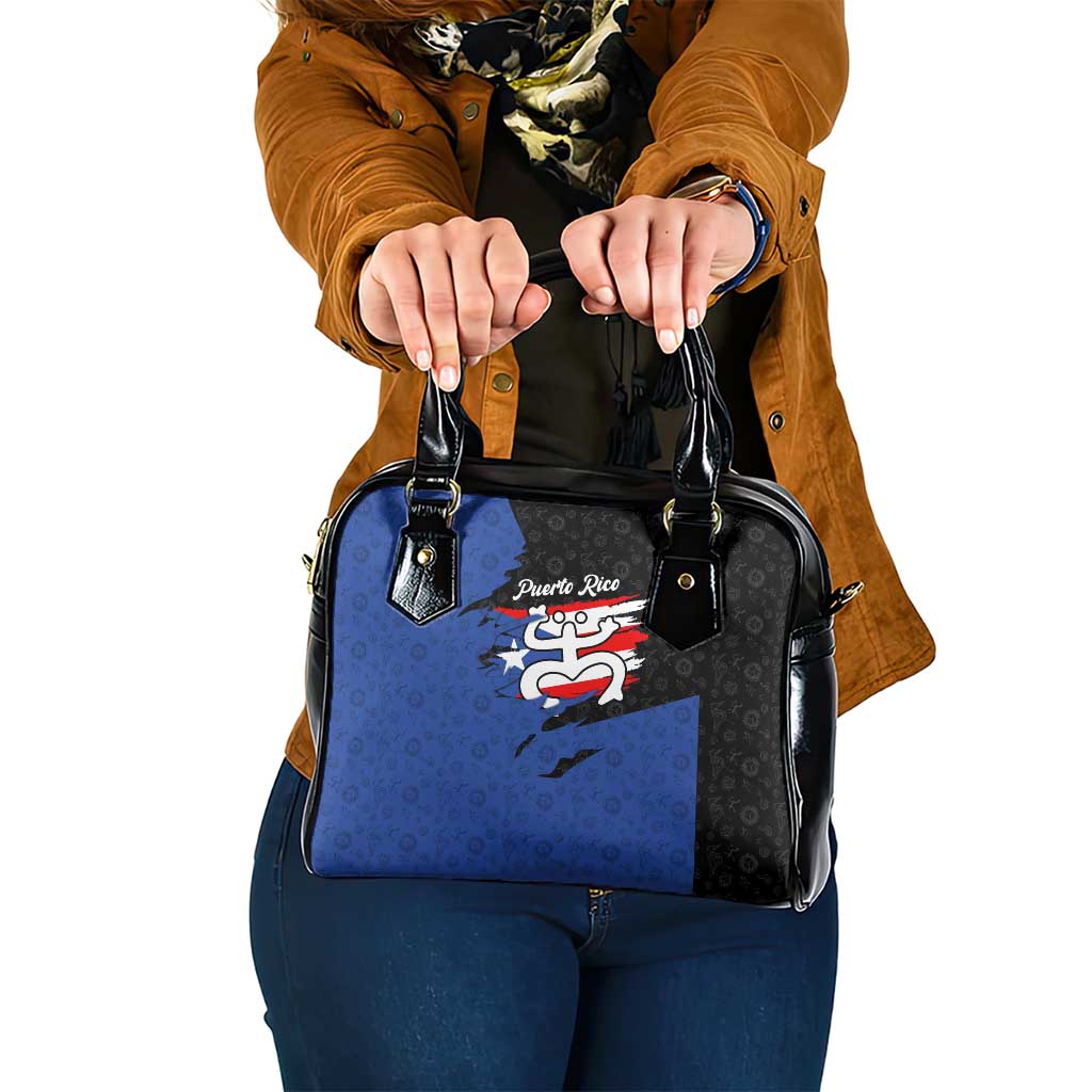 Puerto Rico Shoulder Handbag with Coqui Frog Symbol and Distressed Flag Design