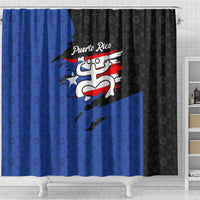 Puerto Rico Shower Curtain with Coqui Frog Symbol and Distressed Flag Design