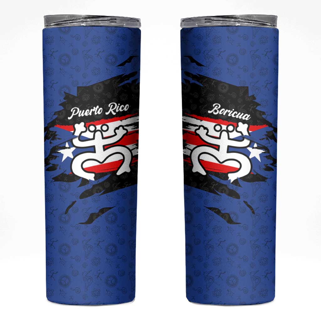 Puerto Rico Skinny Tumbler with Coqui Frog Symbol and Distressed Flag Design