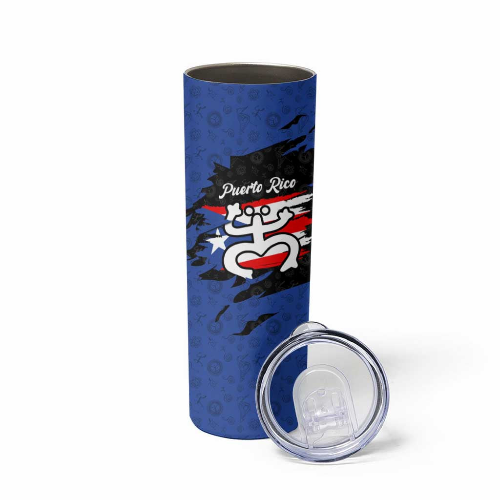 Puerto Rico Skinny Tumbler with Coqui Frog Symbol and Distressed Flag Design