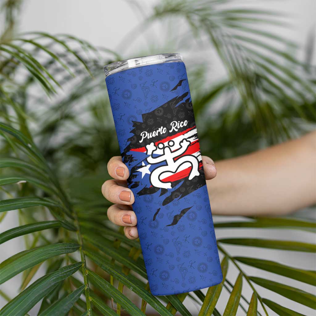 Puerto Rico Skinny Tumbler with Coqui Frog Symbol and Distressed Flag Design