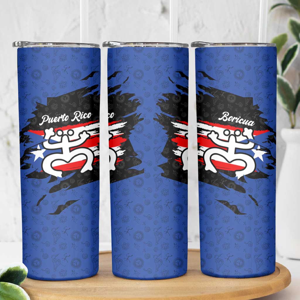 Puerto Rico Skinny Tumbler with Coqui Frog Symbol and Distressed Flag Design