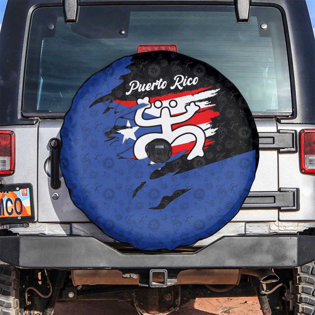 Puerto Rico Spare Tire Cover with Coqui Frog Symbol and Distressed Flag Design