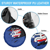Puerto Rico Spare Tire Cover with Coqui Frog Symbol and Distressed Flag Design