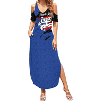 Puerto Rico Summer Maxi Dress with Coqui Frog Symbol and Distressed Flag Design