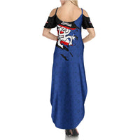 Puerto Rico Summer Maxi Dress with Coqui Frog Symbol and Distressed Flag Design