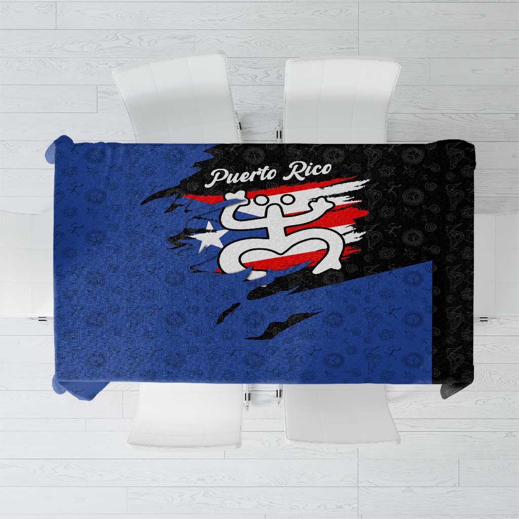 Puerto Rico Tablecloth with Coqui Frog Symbol and Distressed Flag Design