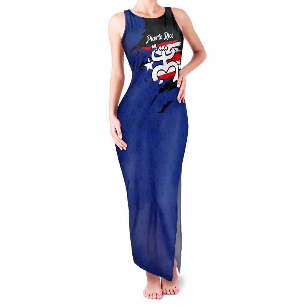 Puerto Rico Tank Maxi Dress with Coqui Frog Symbol and Distressed Flag Design
