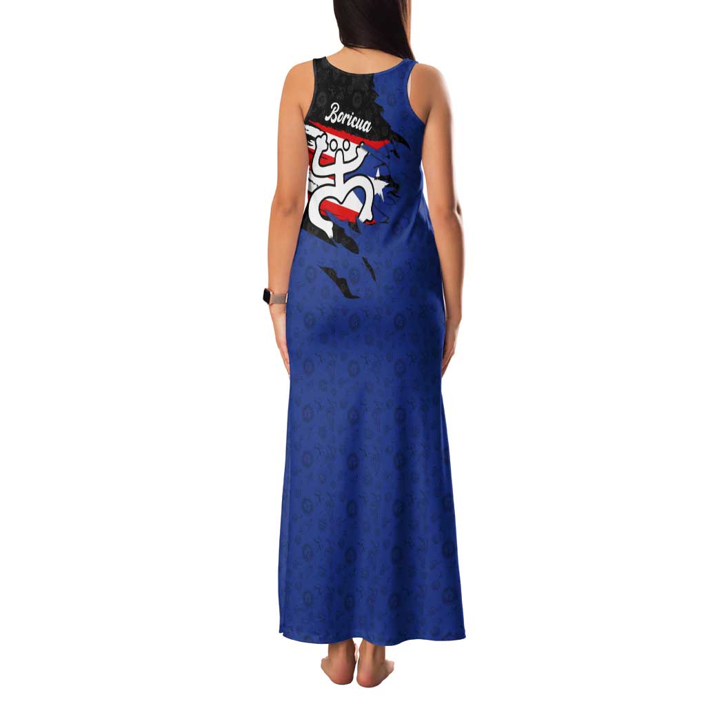 Puerto Rico Tank Maxi Dress with Coqui Frog Symbol and Distressed Flag Design