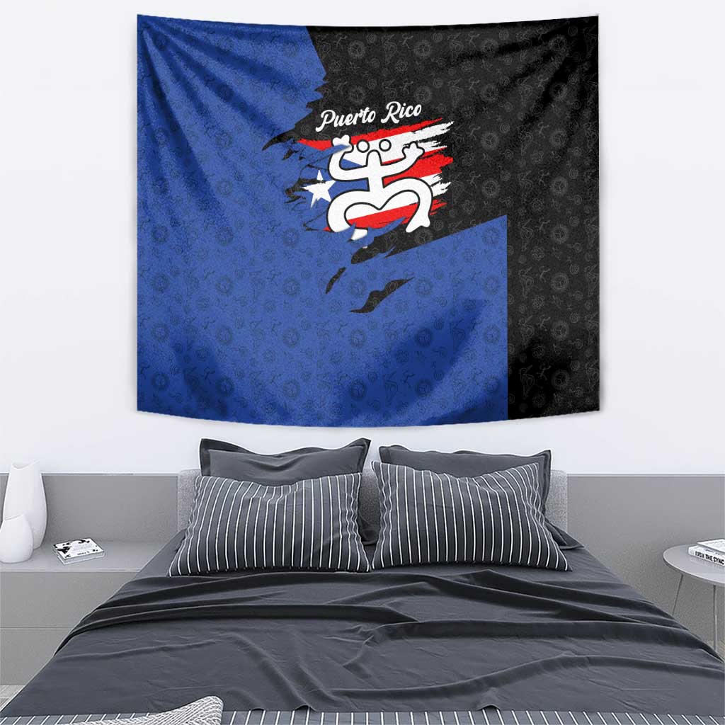 Puerto Rico Tapestry with Coqui Frog Symbol and Distressed Flag Design