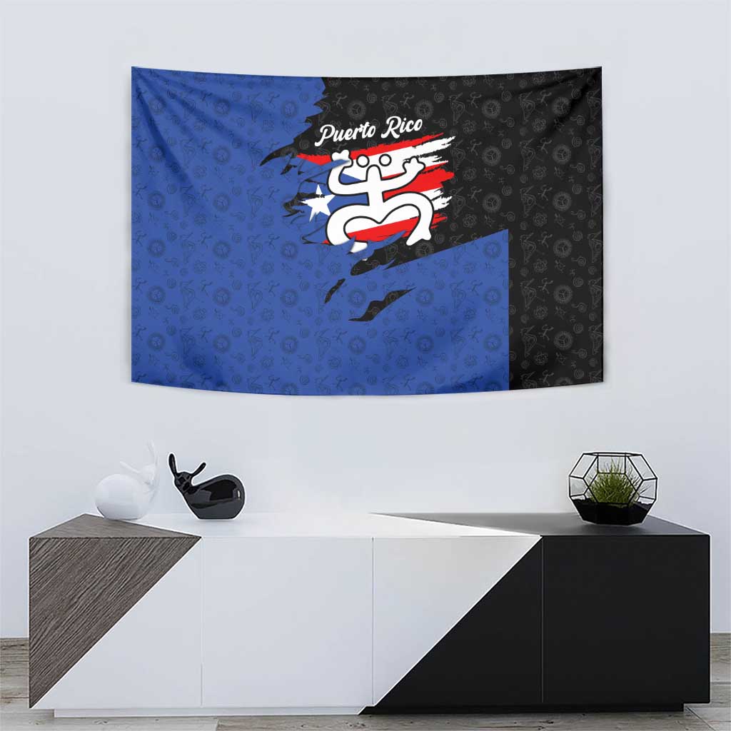 Puerto Rico Tapestry with Coqui Frog Symbol and Distressed Flag Design
