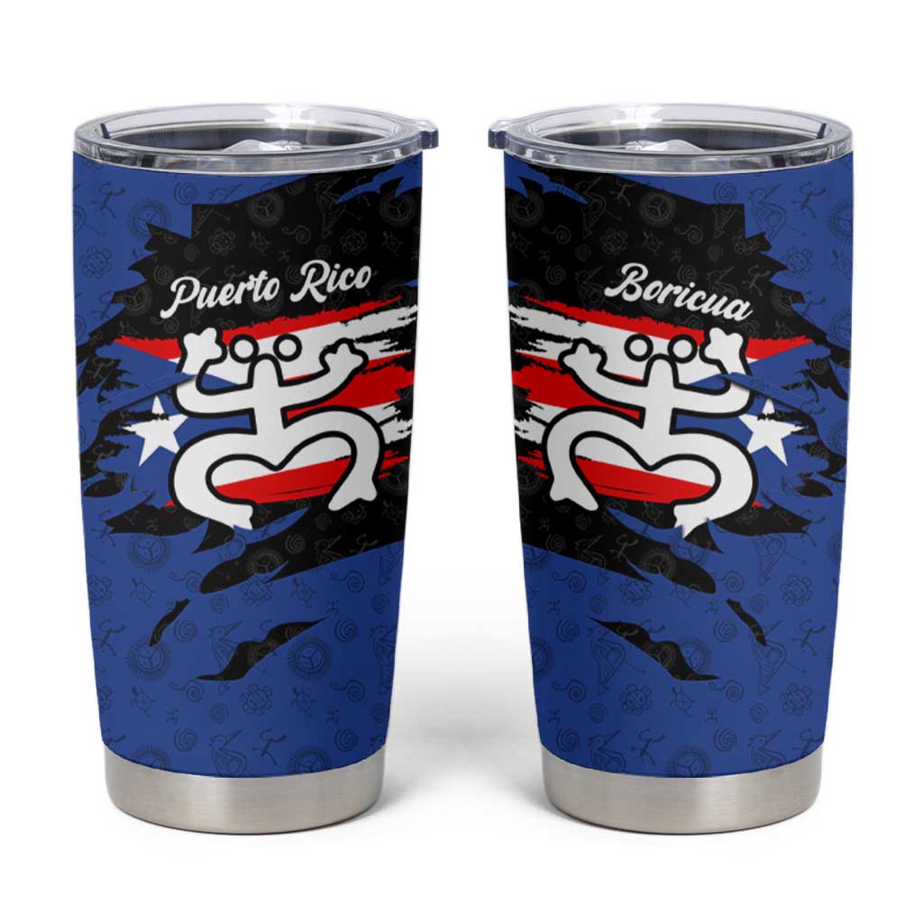 Puerto Rico Tumbler Cup with Coqui Frog Symbol and Distressed Flag Design