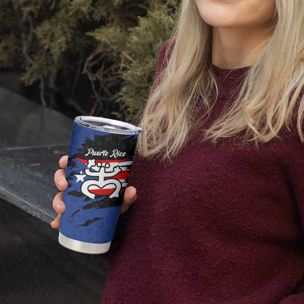 Puerto Rico Tumbler Cup with Coqui Frog Symbol and Distressed Flag Design