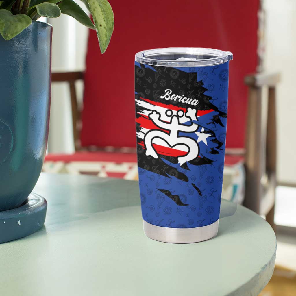Puerto Rico Tumbler Cup with Coqui Frog Symbol and Distressed Flag Design