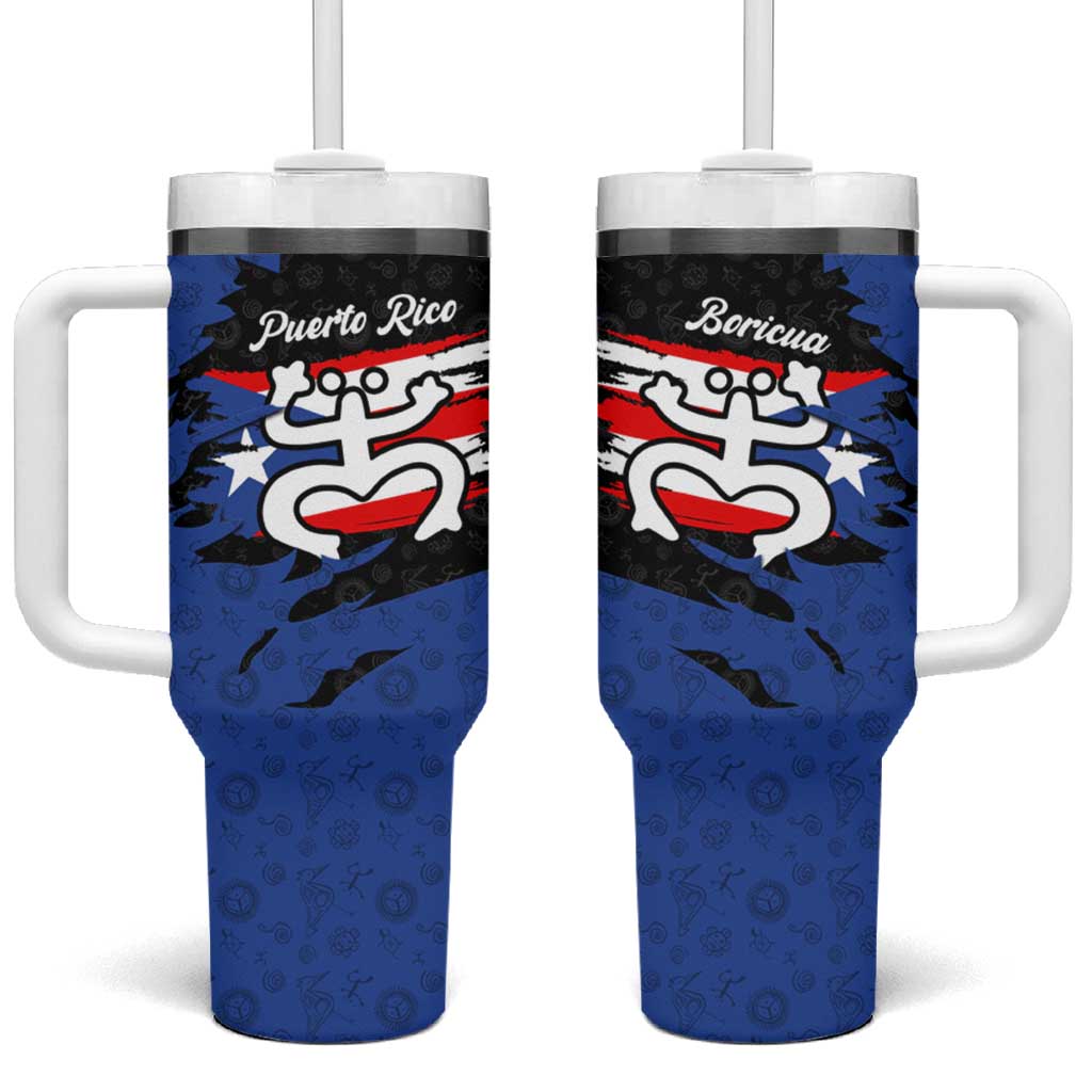 Puerto Rico Tumbler With Handle with Coqui Frog Symbol and Distressed Flag Design