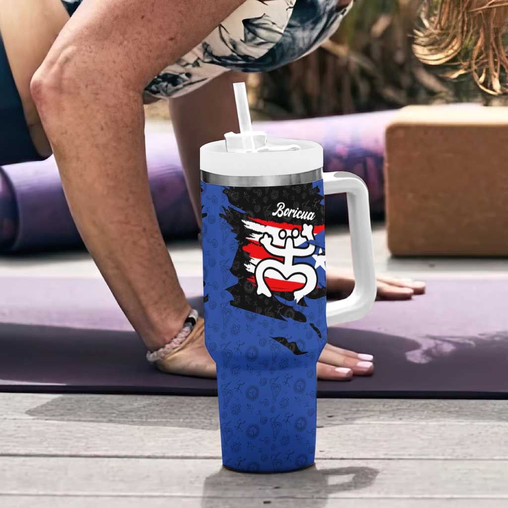 Puerto Rico Tumbler With Handle with Coqui Frog Symbol and Distressed Flag Design