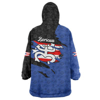 Puerto Rico Wearable Blanket Hoodie with Coqui Frog Symbol and Distressed Flag Design