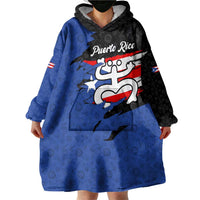 Puerto Rico Wearable Blanket Hoodie with Coqui Frog Symbol and Distressed Flag Design
