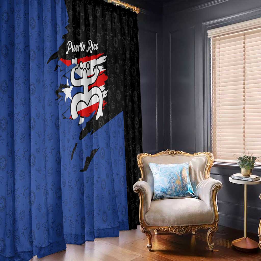 Puerto Rico Window Curtain with Coqui Frog Symbol and Distressed Flag Design