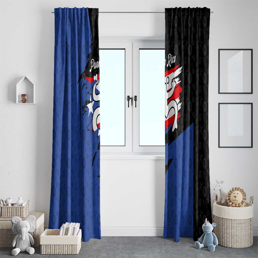 Puerto Rico Window Curtain with Coqui Frog Symbol and Distressed Flag Design