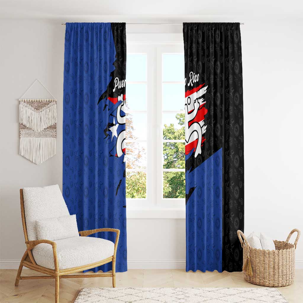 Puerto Rico Window Curtain with Coqui Frog Symbol and Distressed Flag Design