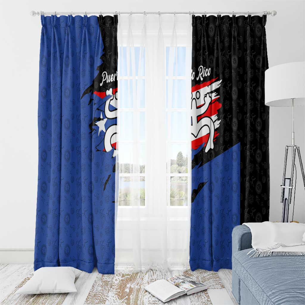 Puerto Rico Window Curtain with Coqui Frog Symbol and Distressed Flag Design