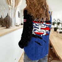 Puerto Rico Women Casual Shirt with Coqui Frog Symbol and Distressed Flag Design