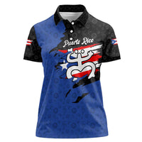 Puerto Rico Women Polo Shirt with Coqui Frog Symbol and Distressed Flag Design