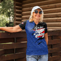 Puerto Rico Women Polo Shirt with Coqui Frog Symbol and Distressed Flag Design