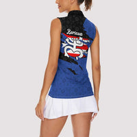 Puerto Rico Women Sleeveless Polo Shirt with Coqui Frog Symbol and Distressed Flag Design