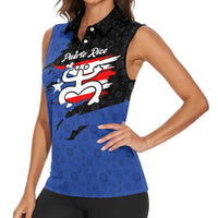 Puerto Rico Women Sleeveless Polo Shirt with Coqui Frog Symbol and Distressed Flag Design