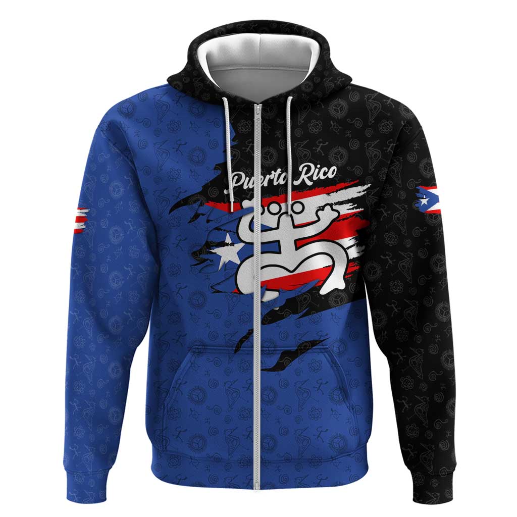 Puerto Rico Zip Hoodie with Coqui Frog Symbol and Distressed Flag Design