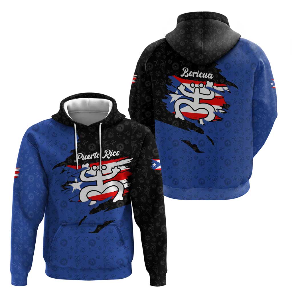 Puerto Rico Zip Hoodie with Coqui Frog Symbol and Distressed Flag Design