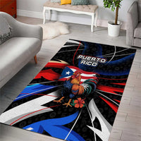 Puerto Rico Rooster Area Rug with Flag Design and Tropical Hibiscus Flowers