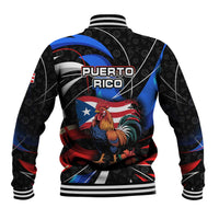 Puerto Rico Rooster Baseball Jacket with Flag Design and Tropical Hibiscus Flowers